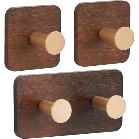 Wandhaken Selbstklebend, 3 Stück Handtuchhalter Holz, Handtuchhalter Bambus, Kleiderhaken Selbstklebend, Haken zum Kleben Stark, Wandhaken Holz für Jacke, Schal, Hut (Braun) (1/5)