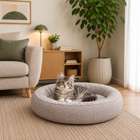 belviona Katzenbett rund, Katzenkorb in Doughnut-Form, abnehmbarer Bezug, waschbar & rutschfest, 55 cm Durchmesser, grau (1/5)