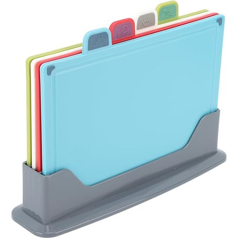 Tapis de coupe en plastique flexible, planche à découper codée en caoutchouc 4 couleurs avec étagère de rangement pour la viande et les légumes