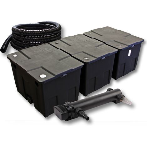 SunSun Komplettset: CBF-350C Teichfilter bis 90000 L Teichfilteranlage als Durchlauffilter, CUV-324 Teichklärer UVC Klärer mit 24W, 5m Teichschlauch 25 mm (1")