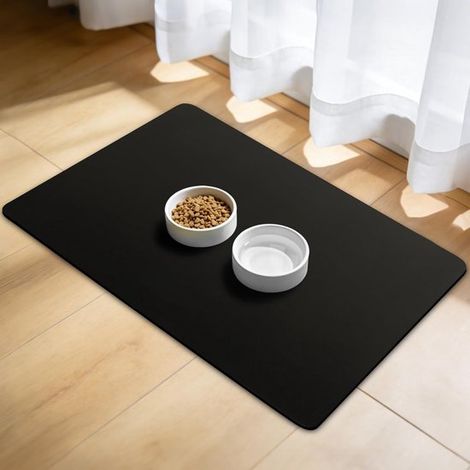 Tapis pour gamelle - Tapis pour gamelle de chien - Coussin pour chien - Sets de table - Set de table pour chien - Convient également aux gamelles de chat - 40 x 60 cm - Terre de diatomées - Noir (1/5)