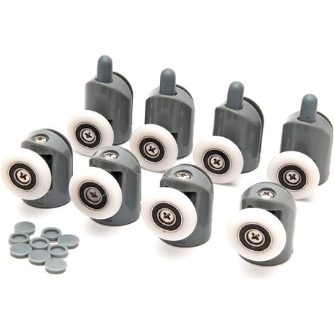 Lot de 8 poulies à roulettes de rechange pour porte coulissante de douche, roue fixe haut et bas (1/5)
