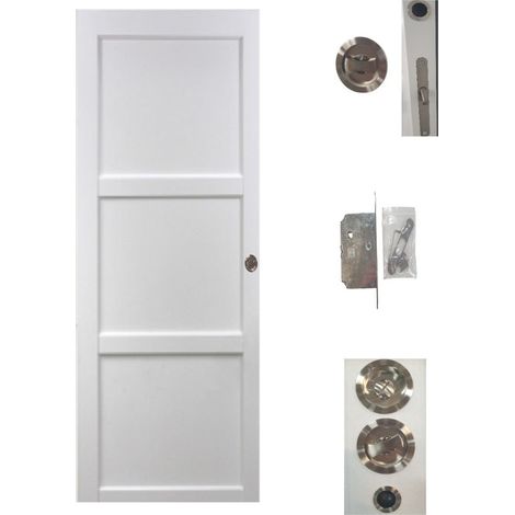 Porte Coulissante Korya Blanc 3 panneaux H204 x L93 + serrure a condamnation (1/4)