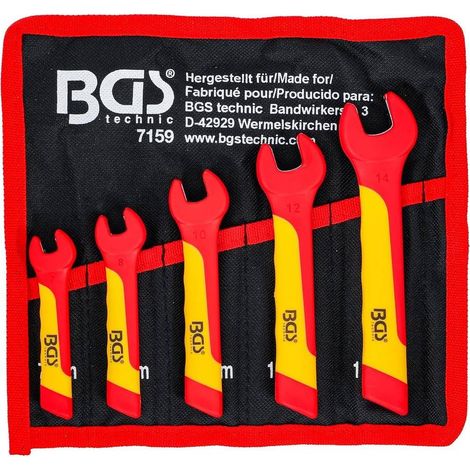 Clé à Fourche VDE 7-14 mm - Lot de 5 pcs - Isolation Sécurisée et Précision Professionnelle, Chrome-Vanadium - D-Work