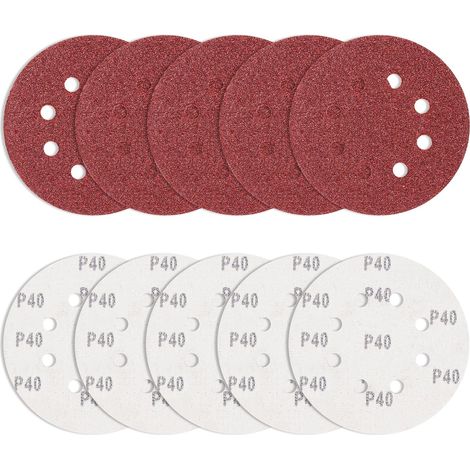 10 pièces Papier de Verre 125 mm Grain 40, disques abrasifs Ronds Ponceuse Excentrique Feuilles abrasives 8 Trous pour ébavurer et poncer Les Points de Soudure (1/5)