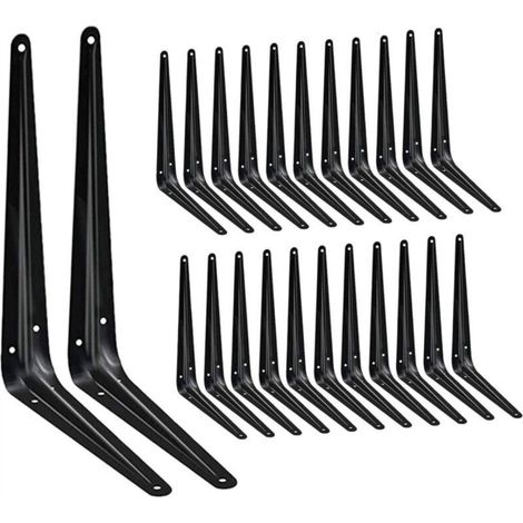 Set of 24 sturdy black metal shelf brackets, 15 x 12 cm, decorative wrought iron brackets for wooden shelves (1/5)