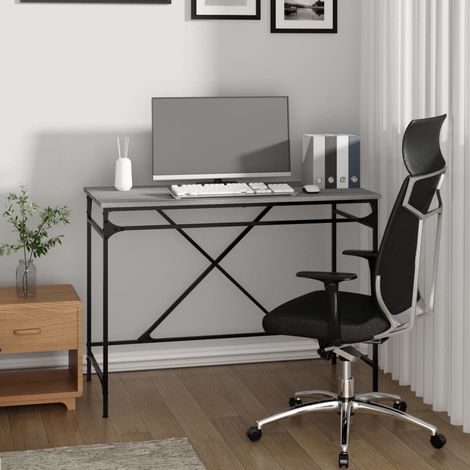 Bureau Informatique, Table de travail, Meuble de Bureau sonoma gris 100x50x75 cm bois d'ingénierie et fer HYB58379 (1/5)
