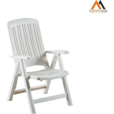 Bica – Fauteuil relax en polypropylène blanc – Résistant aux UV – Dossier réglable 5 positions – Dimensions 59x61 H.104 cm – Hauteur assise 41 cm
