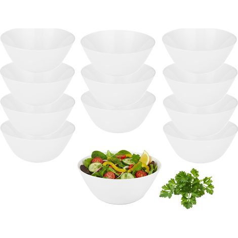 Lot de 12 saladiers en verre blanc opale, 18 cm, compatibles micro-ondes et lave-vaisselle, pour salades (1/5)