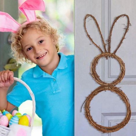 Guirlande Lapin De Pâques - En Rotin Naturel - Pour Porte D'Entrée Mur Fenêtre Décoration Intérieure Extérieure - 50 cm (1/5)