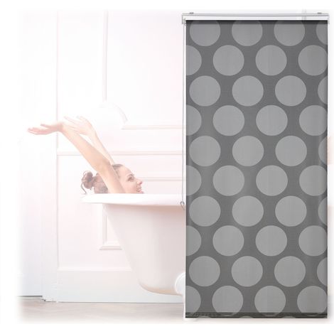 Relaxdays Tenda a rullo per doccia 80x240 cm con cordicella, per doccia/vasca, idrorepellente, soffitto/finestre, grigio
