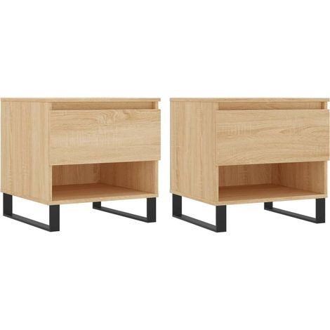 Set di 2 tavolini da caffè comodini con cassetto 50 x 46 x 50 cm in legno ingegnerizzato color rovere e metallo DEC040378