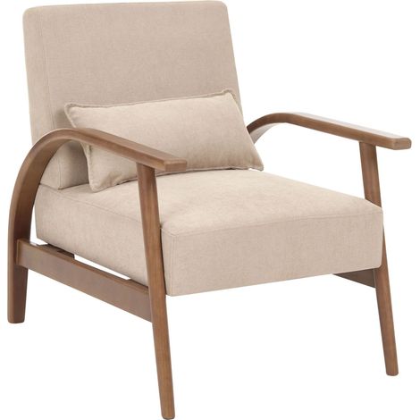 Armchair Beige Fabric Wooden Legs with Armrests and Cushion Retro Classic Traditional Living Room SKARA (1/5)