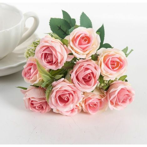 1 Pc 10 Roses Fls Artificielles de Soie Faux Bouquet Arrangements Décoration Floraux Rose Fls Maison Mariage Fête d'anniversaire Salon Bureau Jardin Décor Florale Rose (1/5)
