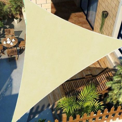 Toile Solaire - Triangle - 300D Oxford - 3x3x3 m - Beige Clair - Extérieur Jardin Terrasse Patio (1/4)