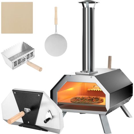 Goplus – Four à pizza portable en acier inoxydable – Construction à 3 couches – Thermomètre intégré – Idéal pour cuisson rapide en extérieur