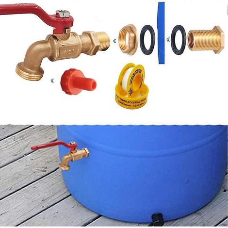 Robinet de récupération d'eau de pluie, kit de robinetterie en laiton pour récupérateur d'eau de pluie (1/4)