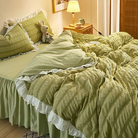Duvet Cover 200x230cm + 2 Pillowcases 48x74cm 4pcs Teen Girl Adult Reversible Bedding Set With Zipper(Bed Skirts 150200cm) Green (1/5)