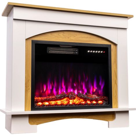 Chimenea eléctrica, efecto llama 3D, mando a distancia, color blanco. (1/2)