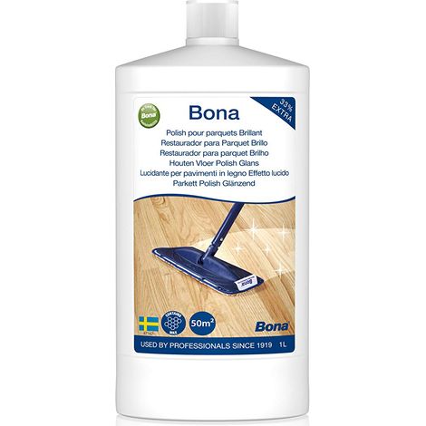 Polish brillant pour parquets 1L – Rénovateur parquet haute brillance – Protection contre l'usure – Prêt à l'emploi pour surfaces jusqu'à 50 m² – Bona (1/2)