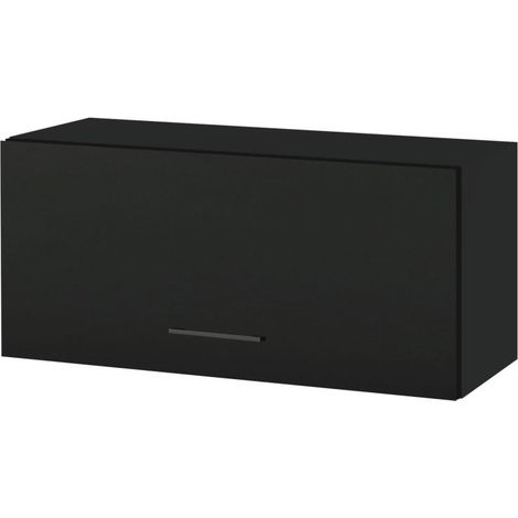 Cuisineandcie – Meuble haut slim de cuisine noir mat 1 porte relevable L 80 cm – Charnières réglables avec vérins à gaz – Finition anti traces