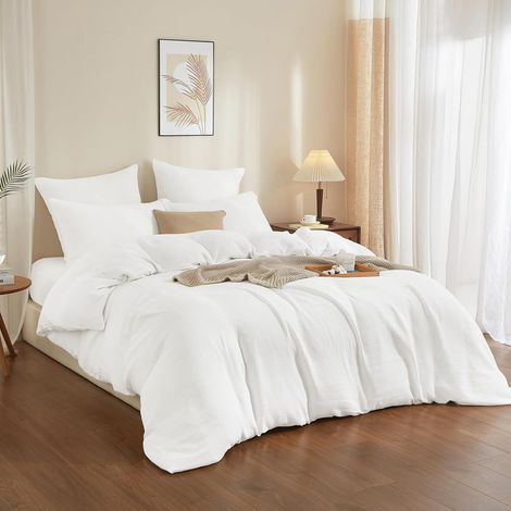 Bedding Set Duvet Cover 140x200 cm White Cotton Gauze Pillowcase 65x65 cm Zipper Closure