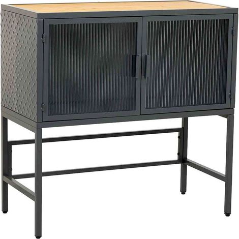 buffet industriel noir en bois et métal avec portes vitrées - noir et bois naturel clair (1/5)