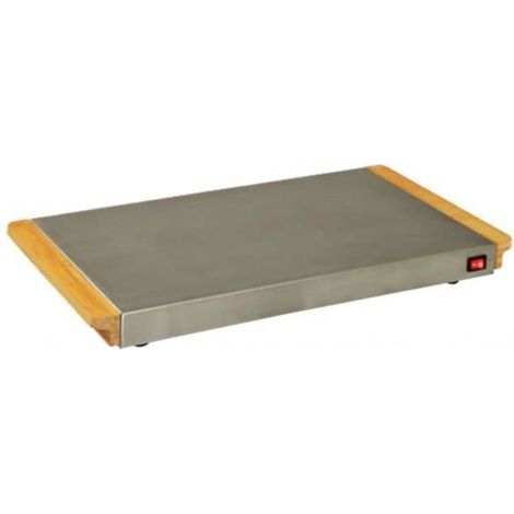 Chauffe plat électrique 800W inox – Surface de chauffe 40 x 25 cm – Température jusqu'à 100°C – Poignées en bambou – Kitchen Chef