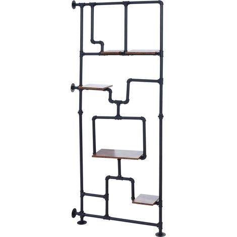 [NON UTILIZZATO] Divisorio con ripiani HHG-614, scaffale da soggiorno, metallo industriale melaminico MVG 203x80x20 cm, marrone scuro