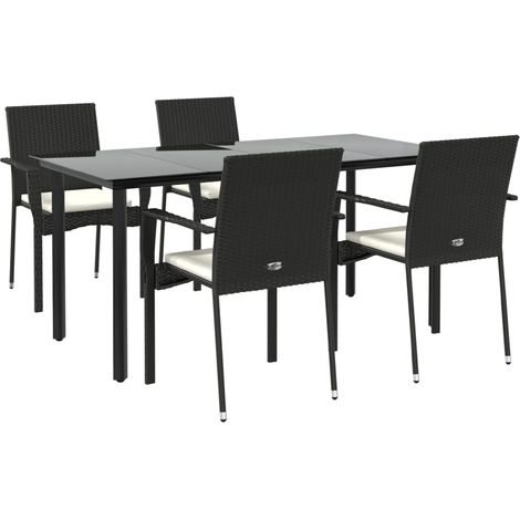 Mobili da pranzo e cuscini da giardino 5 pezzi in resina intrecciata nera 020014886
