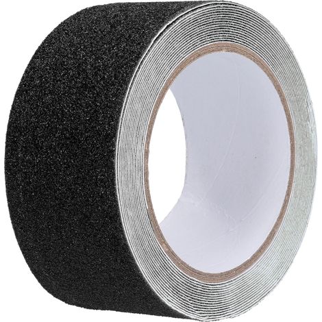 Ruban antidérapant extérieur adhésif abrasif haute adhérence, bande de sécurité 5 mètres noir, forte friction pour sols, rouleau robuste. (1/5)
