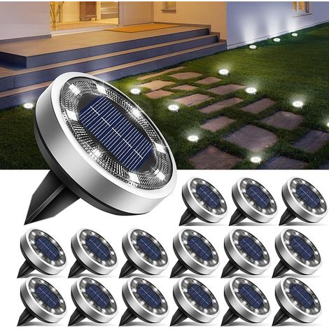 VUSZR 16 Stück Solar Bodenleuchten Aussen, 8 LED Gartenbeleuchtung Solar IP65 Wasserdicht Boden Solarleuchten, Solarlampen für Außen Garten Rasen Auffahrt Gehweg Patio, Kaltes Weiß (1/5)