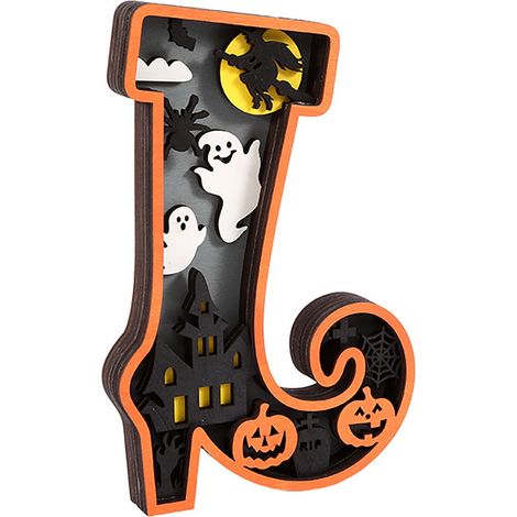 Ornement En Bois Halloween - Lumière Décorative Pour Table - Signal Spooky En Bois Avec Éclairage - Pour Salon Cuisine Cheminée - 1 Pièce (1/5)