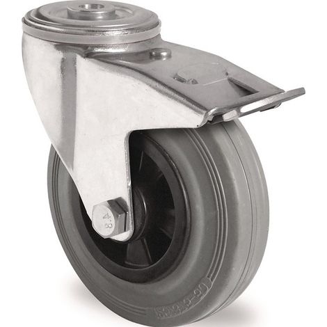 Roulette pivotante à base fixe D.100mm capacité de charge 75kg avec trou arrière roulement à rouleaux VG gris PROMAT
