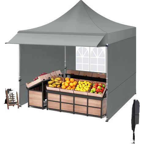 Tenda a baldacchino pop-up, impermeabile, altezza regolabile, GRIGIA, 3x3 m (1/2)