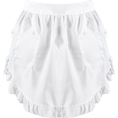 1PC Demi-tablier à volants blanc avec 2 poches Style vintage mignon et élégant pour cuisine, nettoyage, service de café, restaurant, avec ruches, style soubrette française, blanc, taille unique (1/5)