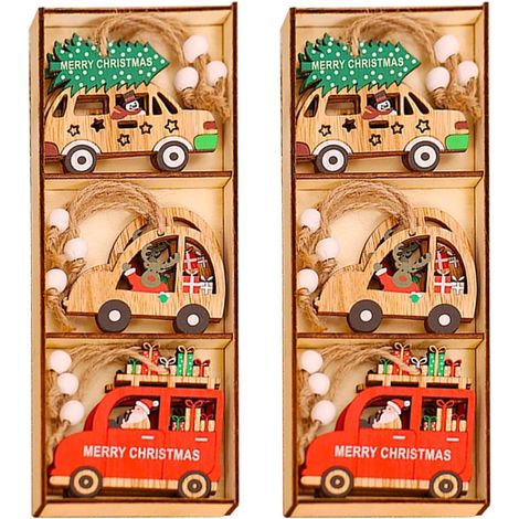 9 Décorations de Noël en bois, motifs Père Noël et renne, suspension légère pour sapin et intérieur (1/5)