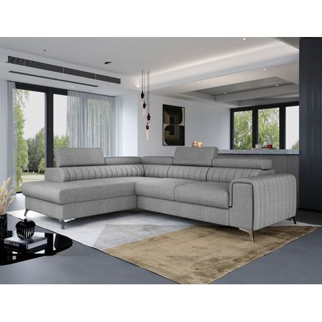Ecksofa mit Schlaffunktion Sofa ELENI Stoff Sawana Hellgrau Ottomane Links (1/4)
