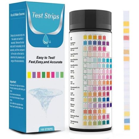 Bandelettes de test pour piscine 16 en 1, 100 bandelettes de test pour tester le pH, la dureté, les nitrates, l'alcalinité, etc. (1/3)