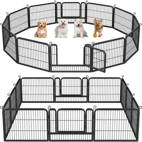 Yaheetech Recinto per Cani Conigli Cuccioli 12 pz 80 x 60 cm da Interno Esterno Giardino Recinzione Animali Domestici Rete Nero