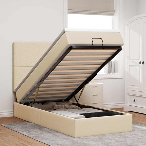 vidaXL Cadre de lit ottoman avec matelas crème 100x200cm tissu (1/5)