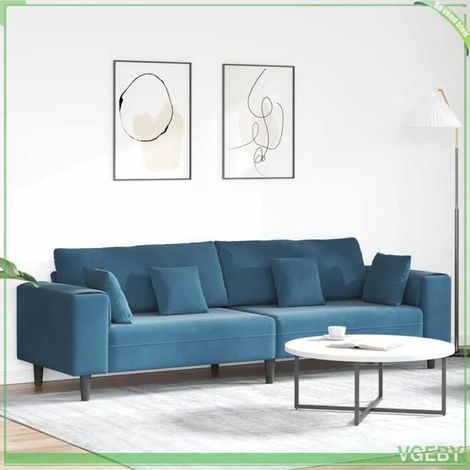 Canapé 4 places - FAF7291712451652 - Velours bleu - Largeur d'assise 208 cm - Contemporain (1/5)
