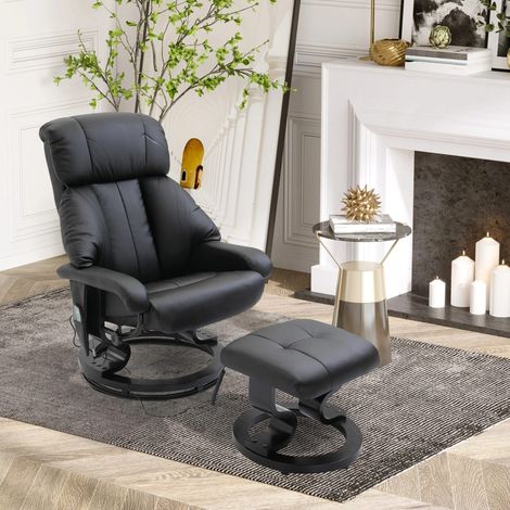 Relaxsessel mit Hocker 76x80x102 cm Schwarz aus Kunstleder mit 145° Verstellung und Vibrationsfunktion (1/5)