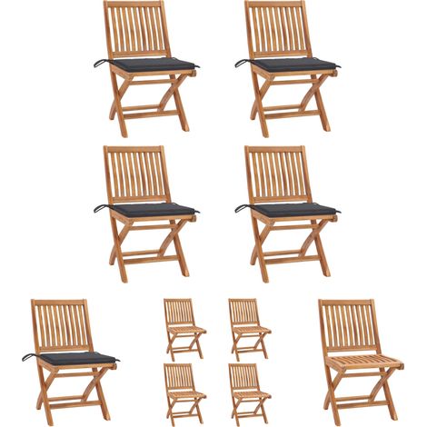 Gartenstühle mit Kissen - vidaXL Klappbare Gartenstühle mit Kissen 4 Stk. Massivholz Teak - Teakholz Gartenmöbel (1/5)