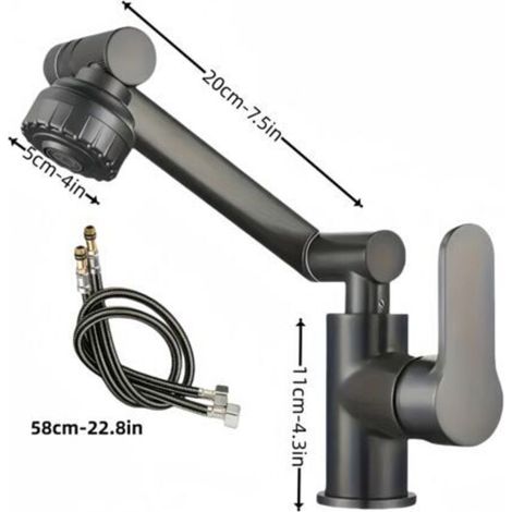 Robinet de Cuisine et Salle de Bain Rotatif à Double Mode – Mitigeur Monotrou Eau Chaude et Froide, Surface Écologique, Flexible Inclus