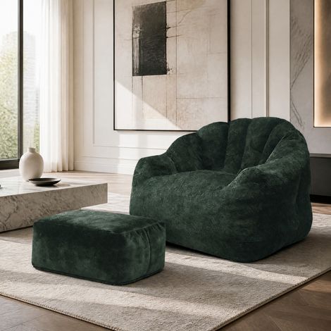 Fauteuil lounge 99x86x65 cm en tissu chenille vert foncé, confortable pour salon moderne FloraGrace (1/5)