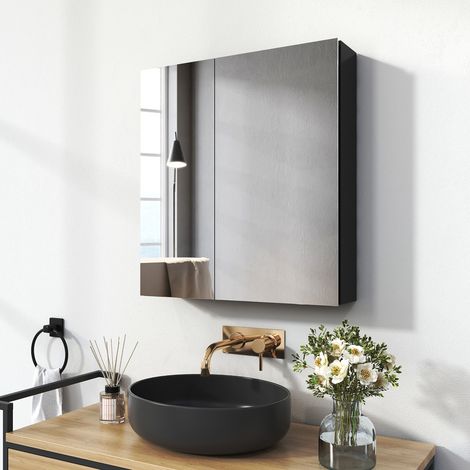 EMKE Spiegelschränke 60x65cm Spiegelschrank Badschrank mit Doppelseitiger Spiegel (Schwarz) (1/5)