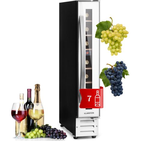 Klarstein Weinkühlschrank, 1 Zonen Getränkekühlschrank, Kleiner Einbau-Weinschrank Schmal, 20L Wein-Kühlschrank mit Glastür, Indoor/Outdoor Flaschenkühlschrank, Wine Fridge 5-22°C, 7 Flaschen (1/5)