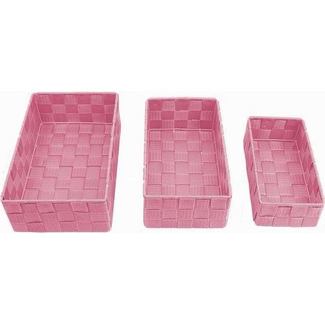 Cleafe - Set 3 Pezzi Scatola Porta Oggetti In Tessuto Intrecciato Contenitori Rosa 79059 - (1/3)