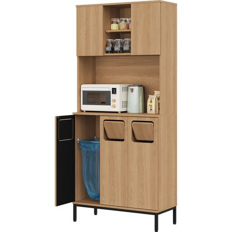 Armario alto de cocina con reciclaje, estante microondas y almacenaje 80x35x181 cm (1/4)